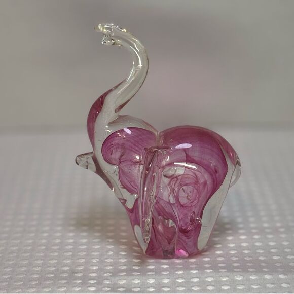 Blown Glass Pink Elephant Art Glass Suspended Controlled Bubbles Paperweight - Picture 2 of 7